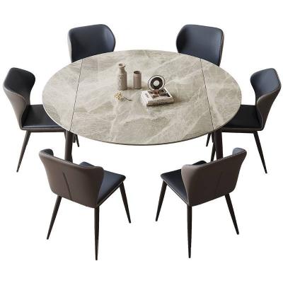 China Modern Design Italian Minimalist Slate Home Folding Stretching Multifunctional Jumping Round Dining Table and Widening Chairs Set for sale