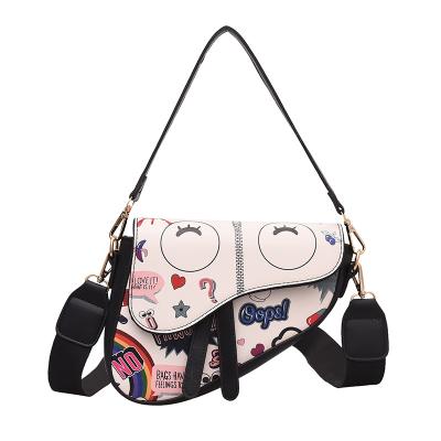 China Fashion designer wide shoulder strap saddle bag printed luxury cross-body bag for ladies for sale