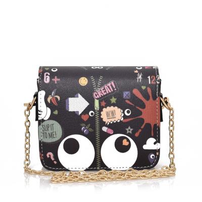 China Fashion cartoon inkjet small square chain bag single shoulder cross - body bag graffiti wearing fairy personality big eyes throw bags for sale