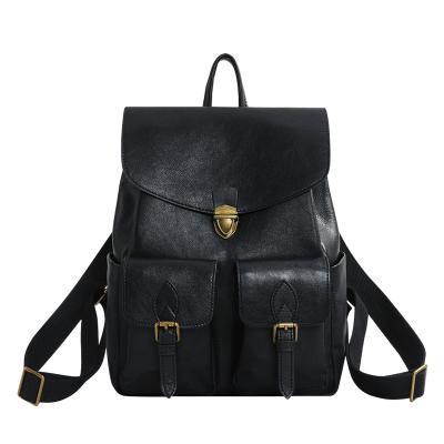 China New Retro Style First Layer Whip Backpack Ladies Women Double-shoulder Bags Large Capacity Leather College Style Retro Backpack for sale