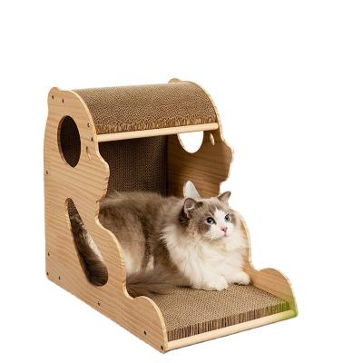 China Customized Viable Wooden Cute Logo Cat House Organ Work Area Pet Toy Bed Cat Scratch Board For Exercise for sale