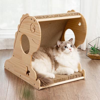 China OEM Viable Popular Solid Wooden Magic Cardboard Organ Cat Scratch Board Cat Toy For Grinding Claw for sale