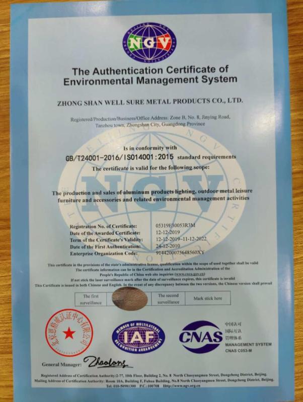 ISO14001 - Zhongshan Wellsure Industrial Limited