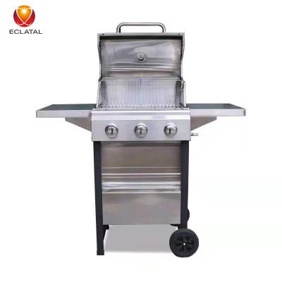 China Hot Sale Portable Restaurant Camping Stainless Steel 3 Burner Barbecue Gas Easily Assembled Outdoor Grill for sale