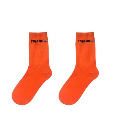 China 2021 New Fashion 100% Cotton Embroidery Black Orange Jacquard QUICK DRY Logo Crew Sport Unisex Socks Custom Made for sale