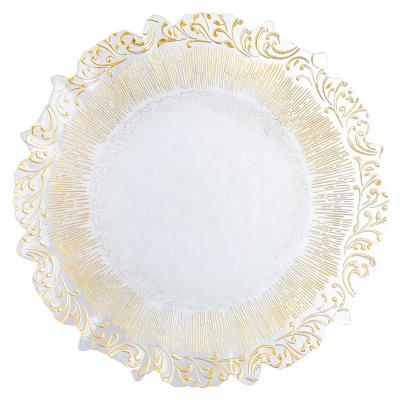 China Sustainable Light Gold Glass Wedding Decoration Dinner Plate Glass Charger Plates for sale