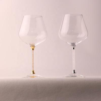 China Diamond stem wine glasses High Quality Lead Free Crystal Rhinestone Diamond Stem Burgundy Wine Glasses for sale