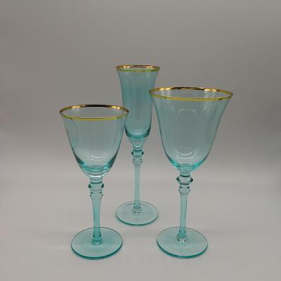 China Lead free and long stem Hand Made Stemed Color Crystal Cocktail Champagne Wine Glasses for sale