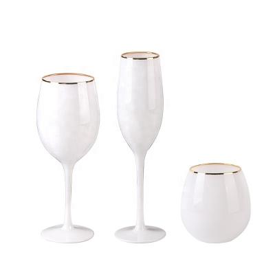 China Lead free and long stem White Stemed Sparkling Wine Glasses with Gold Rim White Wine Glasses with Gold Rim for sale