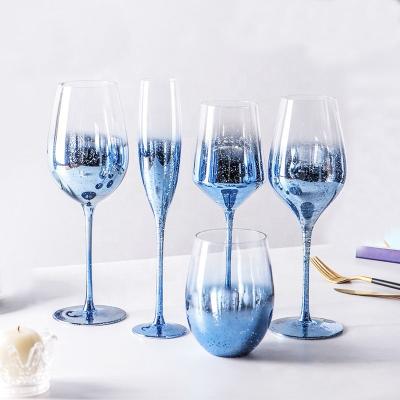 China Lead free and long stem Blue Sky Star Colored Champagne Glasses Wine Glasses Set for sale