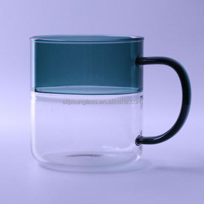 China Sustainable Heat Resistant Borosilicate Glass Cups Tea Coffee Mugs Tumblers Heat Resistant Stitching Color Glass Mugs for sale