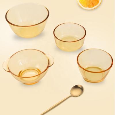 China Sustainable Glass Tableware Set Amber Heat Resistant Borosilicate Glass Bowls and Plates for sale