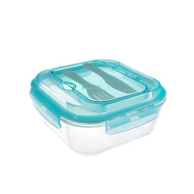 China Sustainable Heat Resistant Glass Lunch Box Borosilicate Glass Containers With Fork for sale