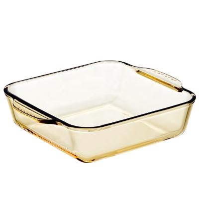 China Sustainable Square Glass Baker Bakeware Glassware  High Borosilicate Amber Glass Baking Dish Plate Pan for sale