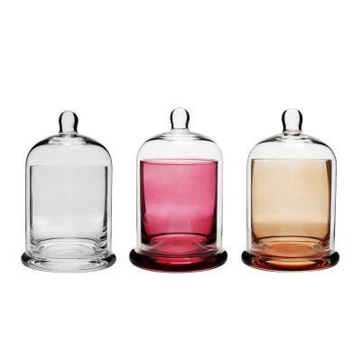 China Clear Stand Glass Candle Holders Jar with Glass Dome for sale