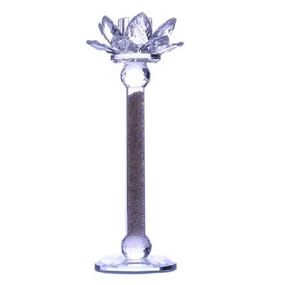 China Colored Luxury High Tall Stand Rhinestone Diamond Decoration Lotus Crystal Glass Candle Holders Stick with Diamond Stem for sale