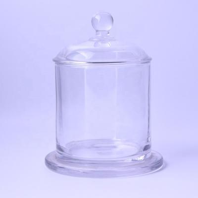 China Clear Glass Candle Holder Jars Clear Stand Glass Candle Holders Jar with Lid for sale