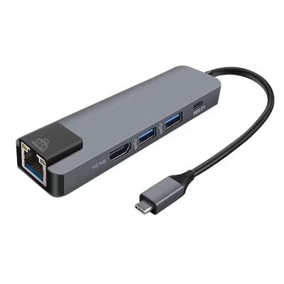 China 5in1 Type-C HUB USB-C to 4k30hz PD HDMI-compatible USB LAN Ethernet Docking Station Multi-Function USB3.0Hub ADAPTER for Macbook 2007 for sale