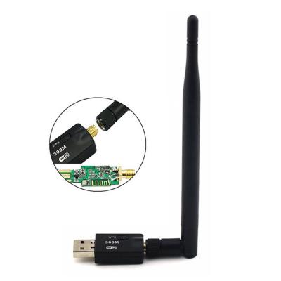 China Laptop 300Mbps 5dBi USB WiFi Mini Dongle External Wireless LAN Network Card 2.4GHz 802.11n/g/b Adapter for PC Computer for Win 7 8 10 for sale