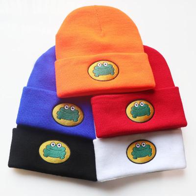 China breathable & Frog Waterproof Wholesale Breathable Embroidery Cartoon Unisex Travel Knitted Beanies Winter Hats for sale