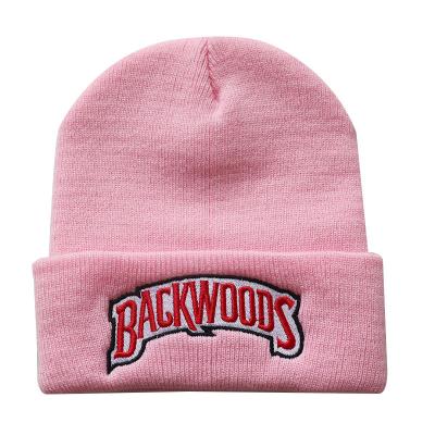 China breathable & Waterproof 18 Colors Wholesale Knitted Spring Skully Backwood Embroidered Beanies Hats With Custom Logo for sale