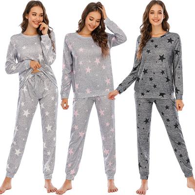 China New Design QUICK DRY Lightweight Christmas Long Sleeve Star Profile Women Sleepwear Set Low MOQ for sale