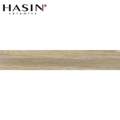 China Hasin Tiles Exterior Rustic Flooring Rustic Light Brown Porcelain Look Wood Tile for sale