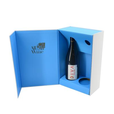 China Recycled Materials Fine And Inexpensive Gray Board Folding Double Bottle Wine Box Luxury Gift Box With Magnetic Paper Box for sale