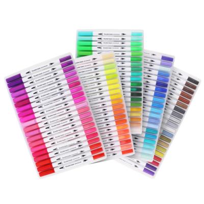 China PP Plastic 100 Colors Dual Tip Brush Watercolor Pen Fineliner Marker for sale