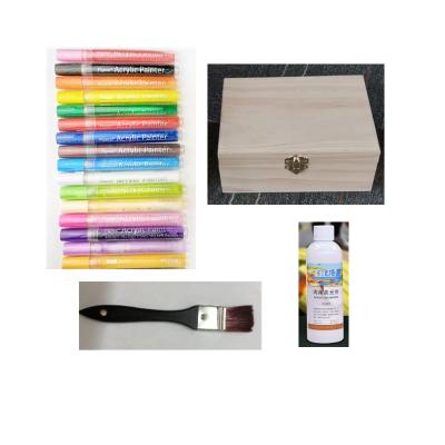 China PP 2-3mm Plastic Acrylic Art Marker Gloss Finisher Wooden Box Brush Art Kit 16 Colors for sale