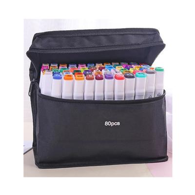 China PP Plastic 80 Colors Dual Colors Alcohol Marker Tip Art Marker Pen Sketch Drawing Pen With Nylon Zipper Canvas Bag for sale