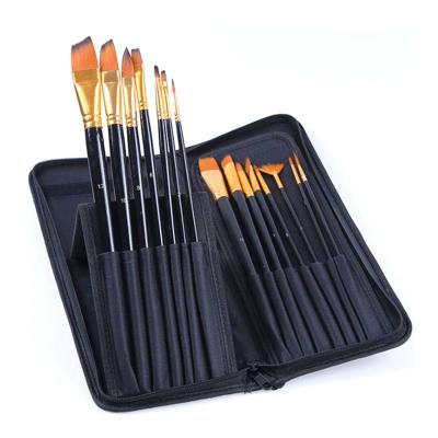 China 15pcs Oil Painting Set Brush Nylon Long Handle With Carry Canvas Bag For Artist Acrylic Watercolor Painting for sale