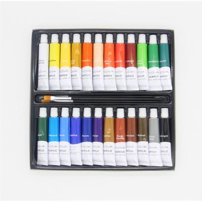 China 24 Colors Artist Paint Non-Toxic 12ml Acrylic Aluminum Tubes With Pickup Brush 3 Acrylic Color Set for sale