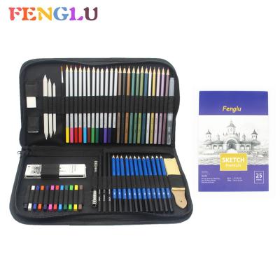 China Drawing Writing Paint 66 Pieces Sketch Art Set Watercolor Metallic Colored Pencil Drawing Sketching Kit Sketchbook for Artist Student School for sale