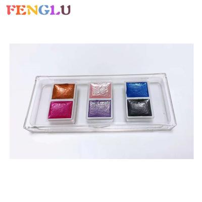 China 6 Color Non-Toxic Metallic Solid Watercolor Half Pan Watercolor Paint Set in Tin Box for sale