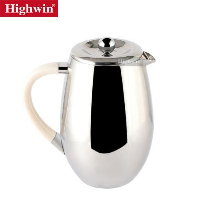 China Highwin Sustainable New Design Customized Stainless French Handle Wall Coffee Tea Maker Double Press for sale