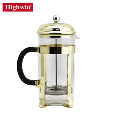 China WITH LID Heat Resistant Glass Gold French Press Stainless Steel Housing Brews Coffee and Tea for sale