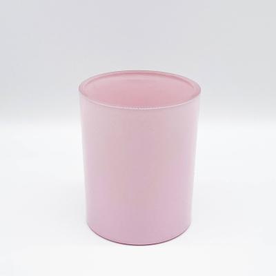 China Wholesale Home Decoration Shiny Candy Pink Glass Candle Jars With Lids Colored Candle Jar Glass for sale