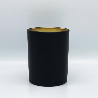 China Home Decoration 10oz Plated Inside Gold Candle Jar Matte Black Glass Votive Candle Holder With Lid for sale