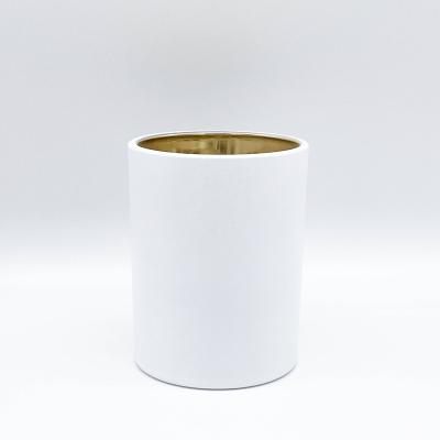 China Home decoration luxury white glass candle jars and gold plated color inside empty glass candle jars in bulk manufacture for sale