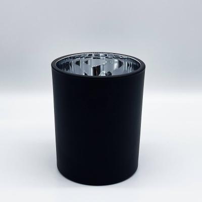 China Home Decoration Matte Black Glass Jar Candle Jar With Plating Inside Sliver Candle Electroplating Container for sale