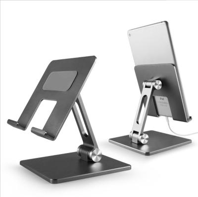 China Waterproof Top Grade Universal Folding Aluminum Tablet Stand Adjustable Tablet Holder Kickstand Desktop Foldable Double Tablet Holder for sale