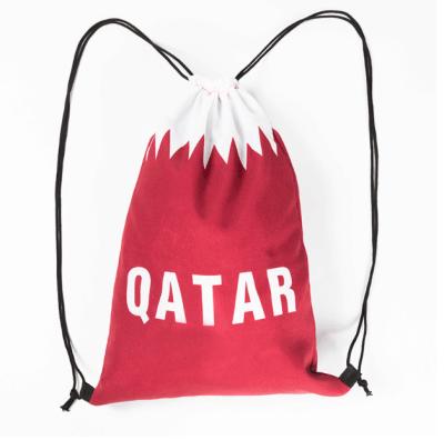 China Party Gift Bags 2022 Commemorative World Cup Gift Qatar World Cup Fan Flag Soccer Drawstring Backpack for sale