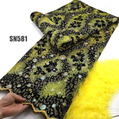 China Senegal Fabric Party Must-Have Unique Shiny Flocking Velvet Lace with Sequins African Lace for sale