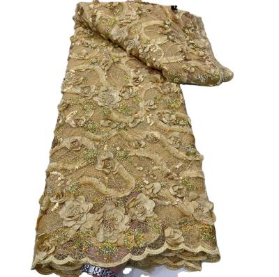 China Afrikanische Spitzen Stoff Perlen Perlen Spitzen Stoff Mesh Sequins Spitzen Stoff zu verkaufen