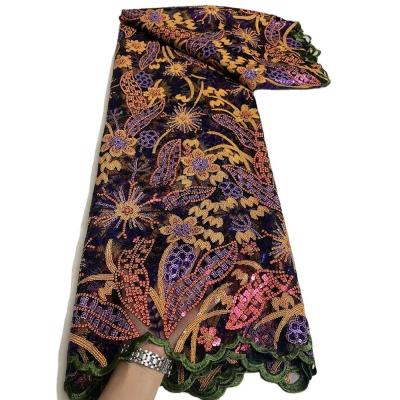 China African 2023 Senegal Embroidery French Lace Fabric with 3D Flowers and Wax Sequins for sale