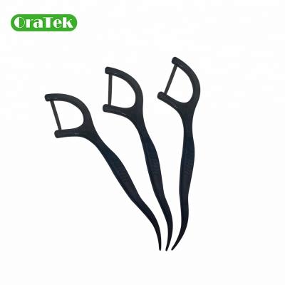 China Bamboo Fiber Charcoal Floss Bamboo Pick With High Quality Made In China Black Dental Floss Pick for sale