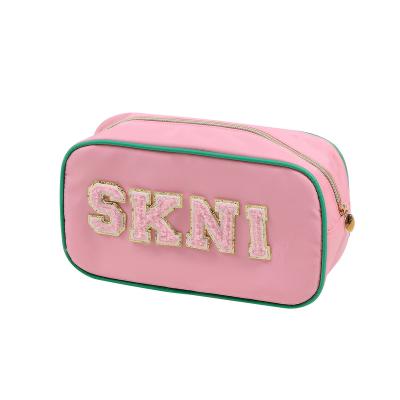 China Fashoion Factory New Arrival Wholesale Hot Selling Nylon Cosmetic Bag With Letter Patches Makeup Case Travel Bag Pouch Bag for sale