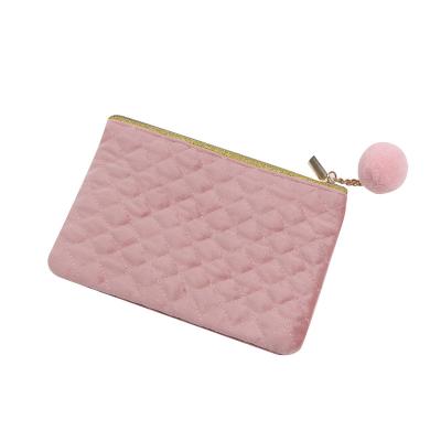 China Portable Travel Velvet Makeup Bag Organizer Logo Printed Custom Velvet Makeup Bag Fashionable Cosmetic Pouch Eco-Friendly Zipper Pouch Bag for sale