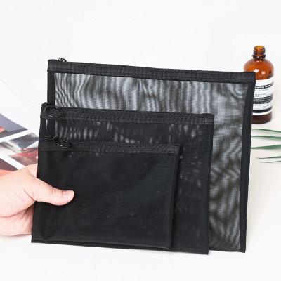 China Portable Storage Mesh Gauze Makeup Bag Black Large Capacity Cosmetics Storage Bag Travel Storage Bag Three Piece Set Toiletry Bag for sale